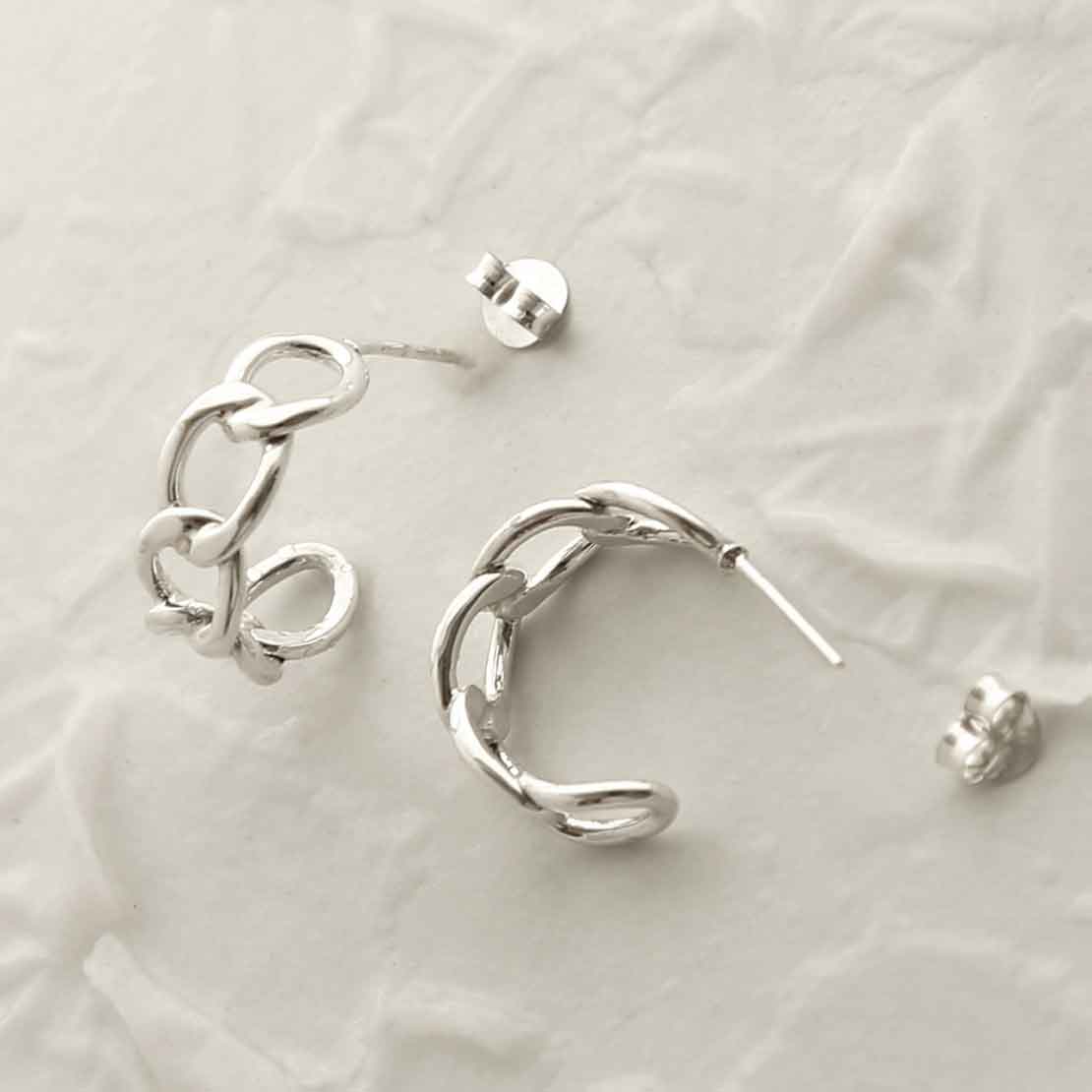 Sterling Silver Curb Hoop Stud Earrings