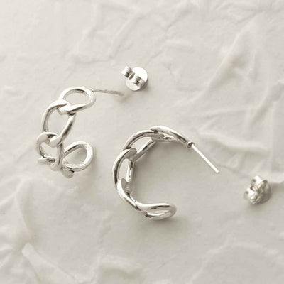 MG003L STERLING SILVER LARGE CURB HOOP STUD EARRINGS 3
