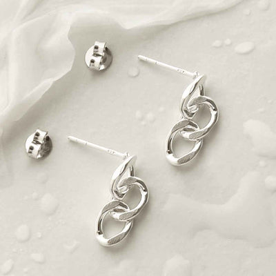 MG004L STERLING SILVER CURB CHAIN EARRINGS 3