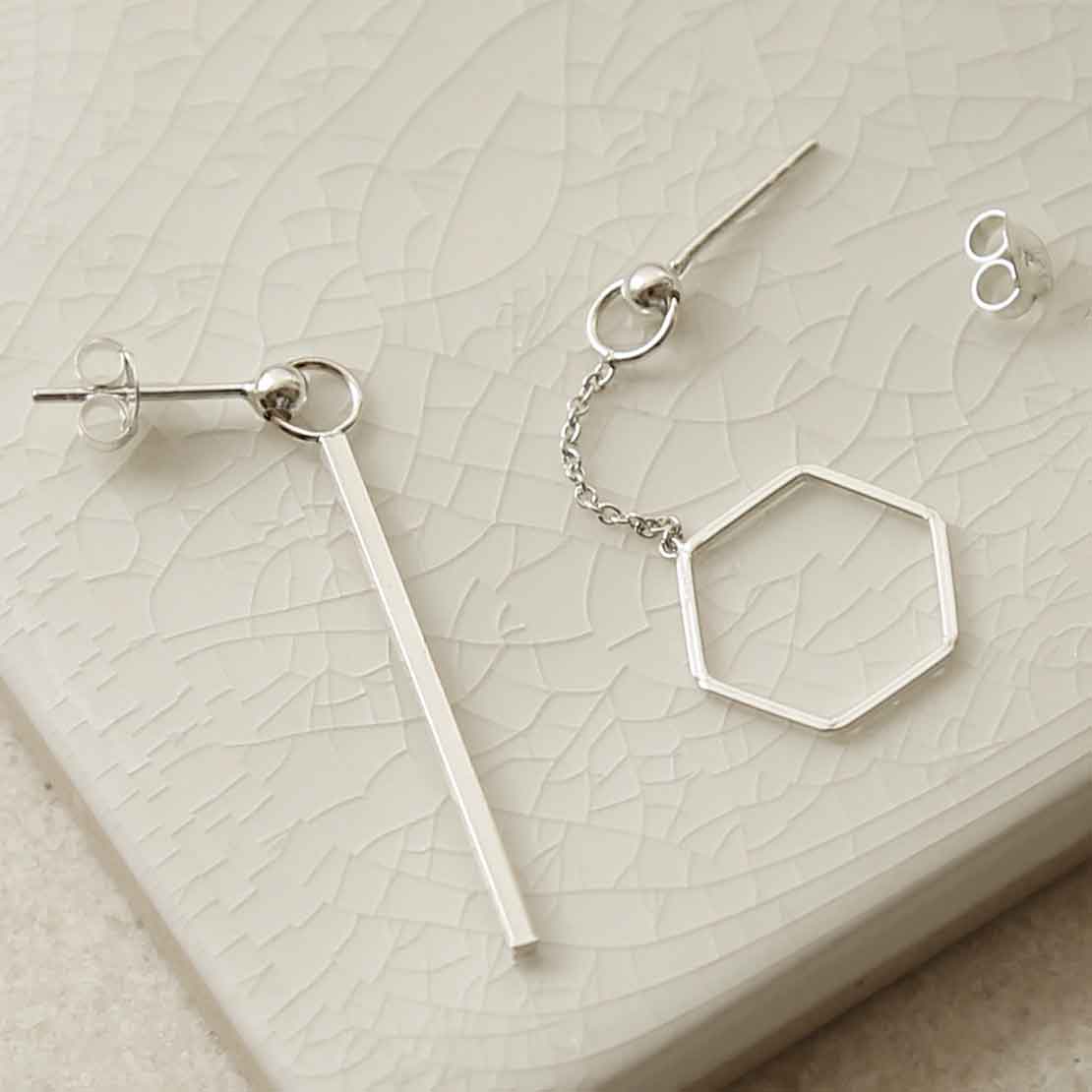 Sterling Silver Curated Ear Hexagon Earrings