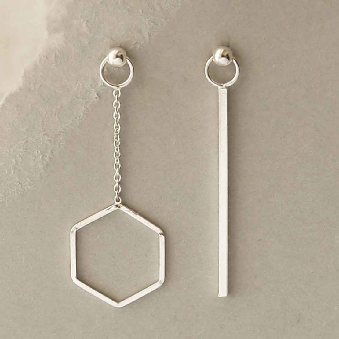 Sterling Silver Curated Ear Hexagon Earrings