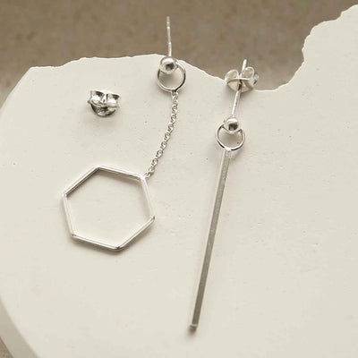 MG006 STERLING SILVER CURATED EAR HEXAGON EARRINGS 3