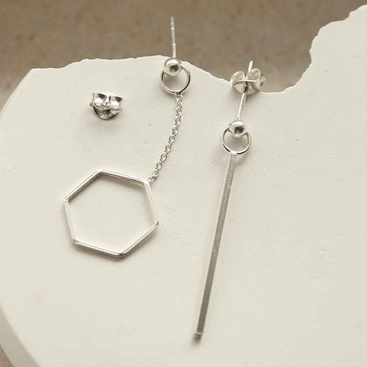 MG006 STERLING SILVER CURATED EAR HEXAGON EARRINGS 3
