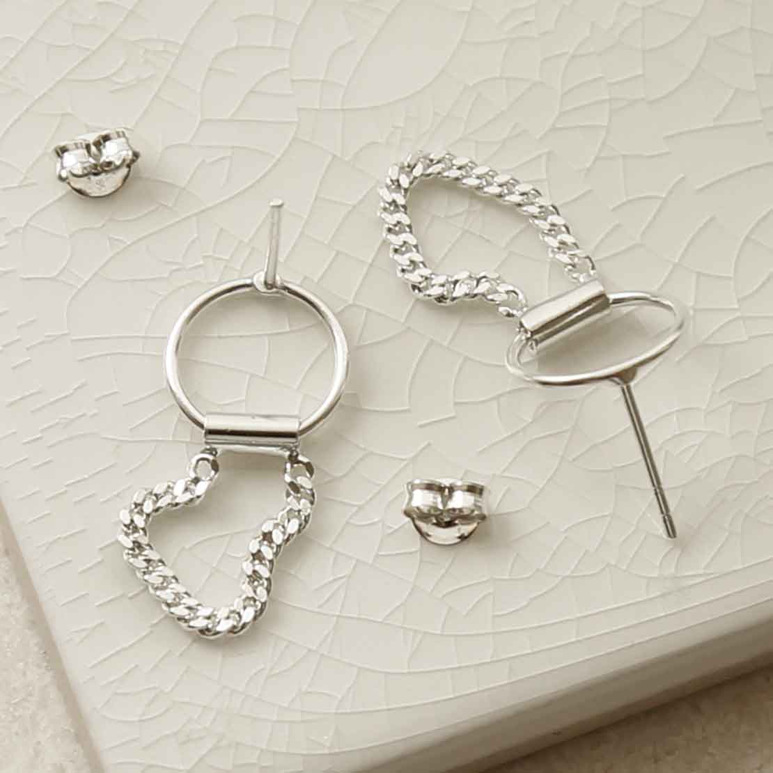 Sterling Silver Hanging Chain and Ring Stud Earrings