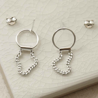 MG007 STERLING SILVER HANGING CHAIN AND RING STUD EARRINGS 3