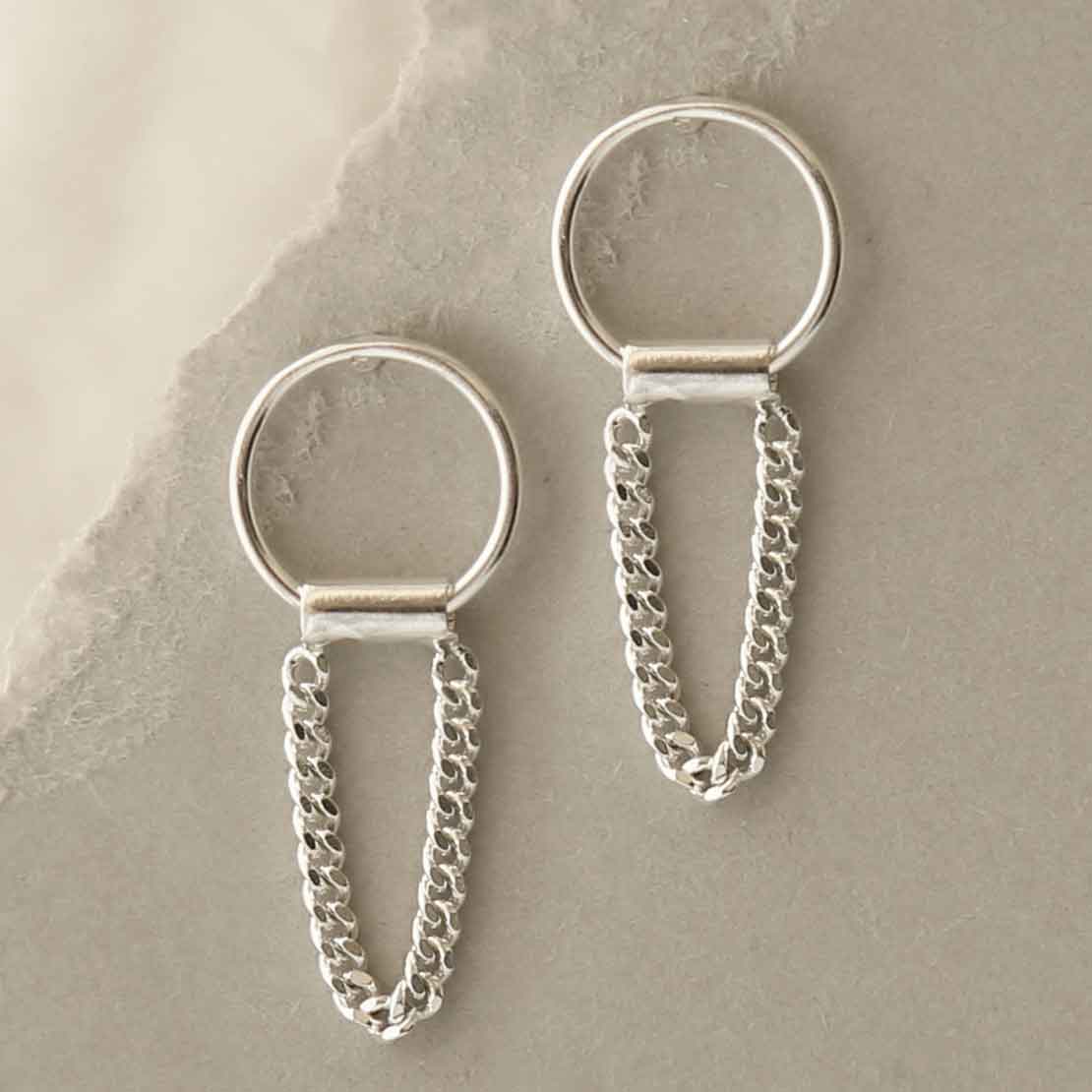 Sterling Silver Hanging Chain and Ring Stud Earrings
