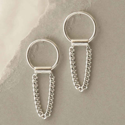 MG007 STERLING SILVER HANGING CHAIN AND RING STUD EARRINGS 4