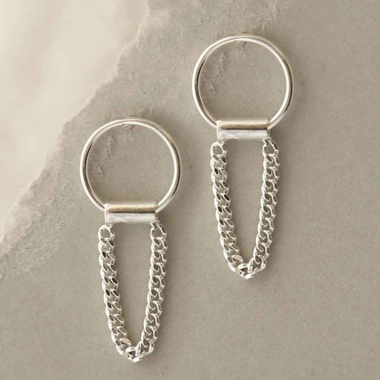MG007 STERLING SILVER HANGING CHAIN AND RING STUD EARRINGS 4