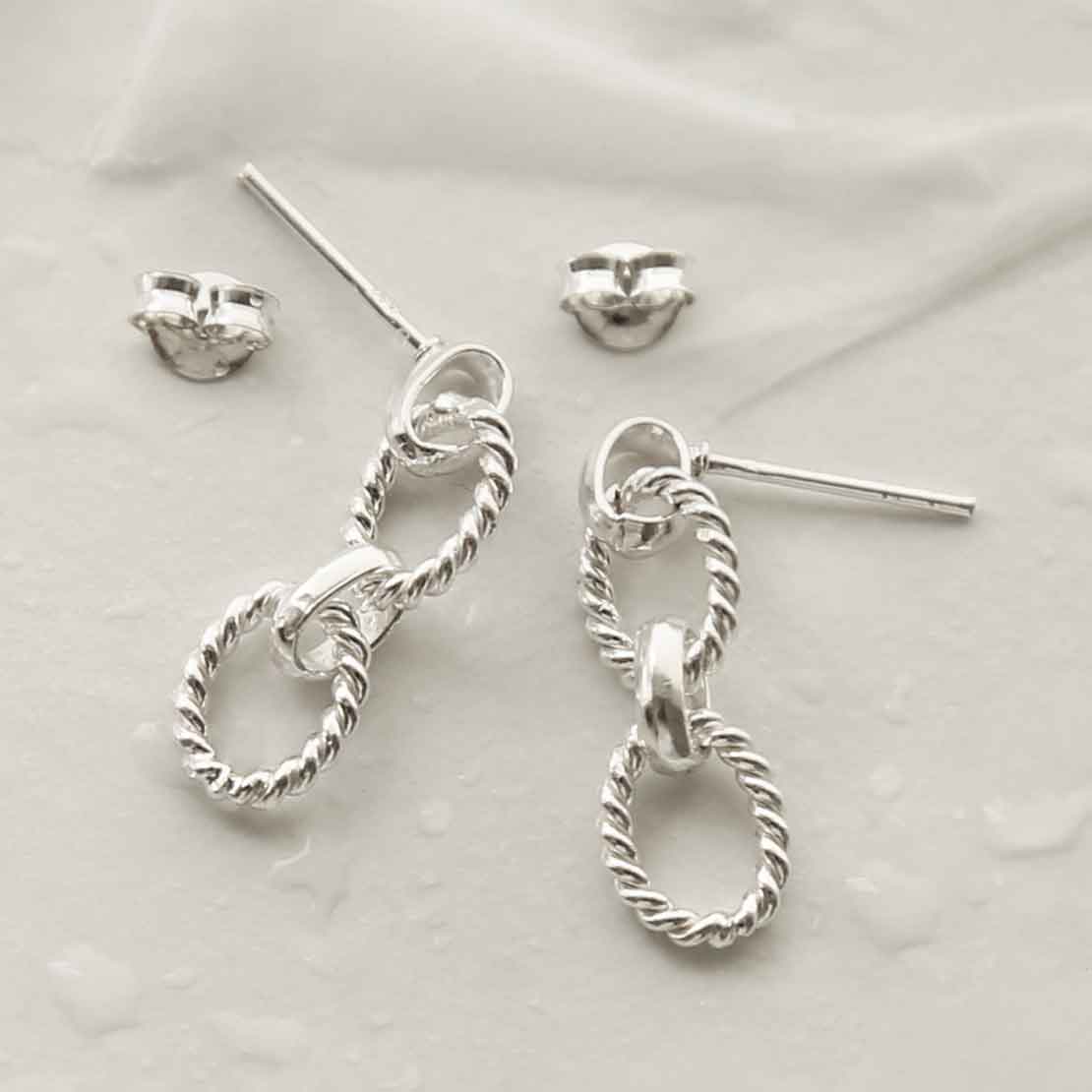 Sterling Silver Braided Chain Link Earrings