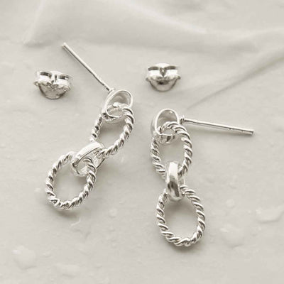 MG008 STERLING SILVER BRAIDED CHAIN LINK EARRINGS 1
