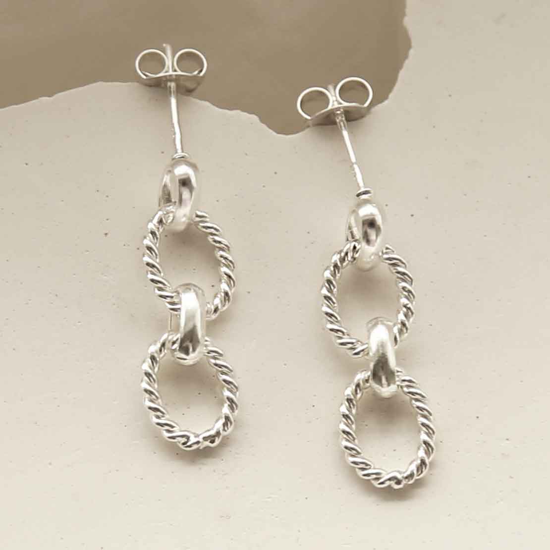 Sterling Silver Braided Chain Link Earrings