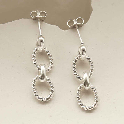 MG008 STERLING SILVER BRAIDED CHAIN LINK EARRINGS 4