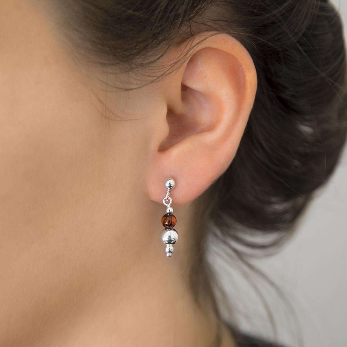 Sterling Silver Delicate Amber Stud Drop Earrings