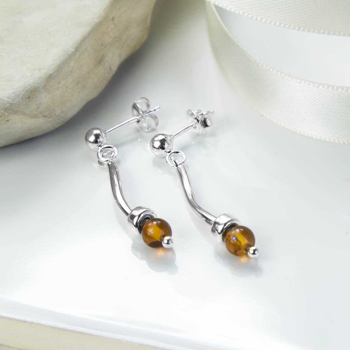 Sterling Silver Essential Amber Stud Drop Earrings