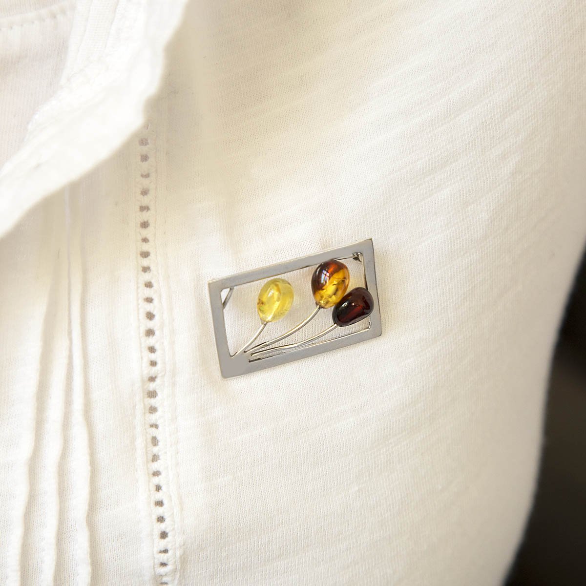 Sterling Silver Amber Art Deco Brooch