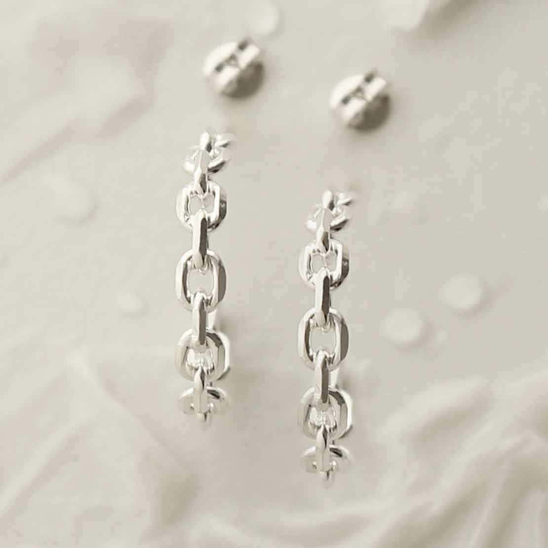 Sterling Silver Simple Chain Hoop Studs