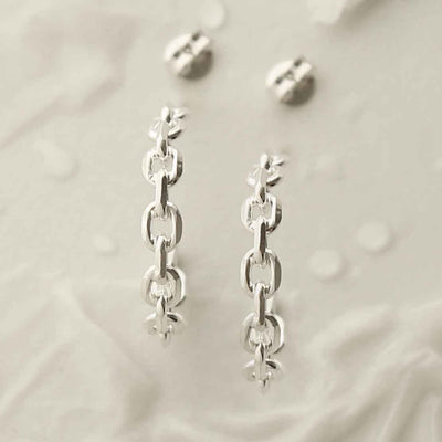 MG013 STERLING SILVER SIMPLE CHAIN HOOP STUD EARRINGS 3
