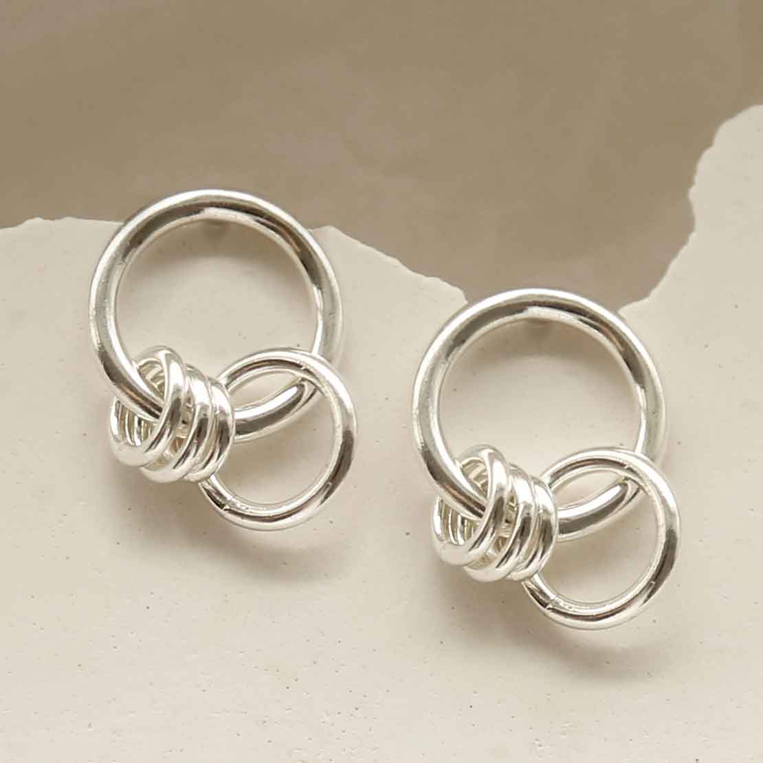 Sterling Silver Hanging Rings Stud Earrings