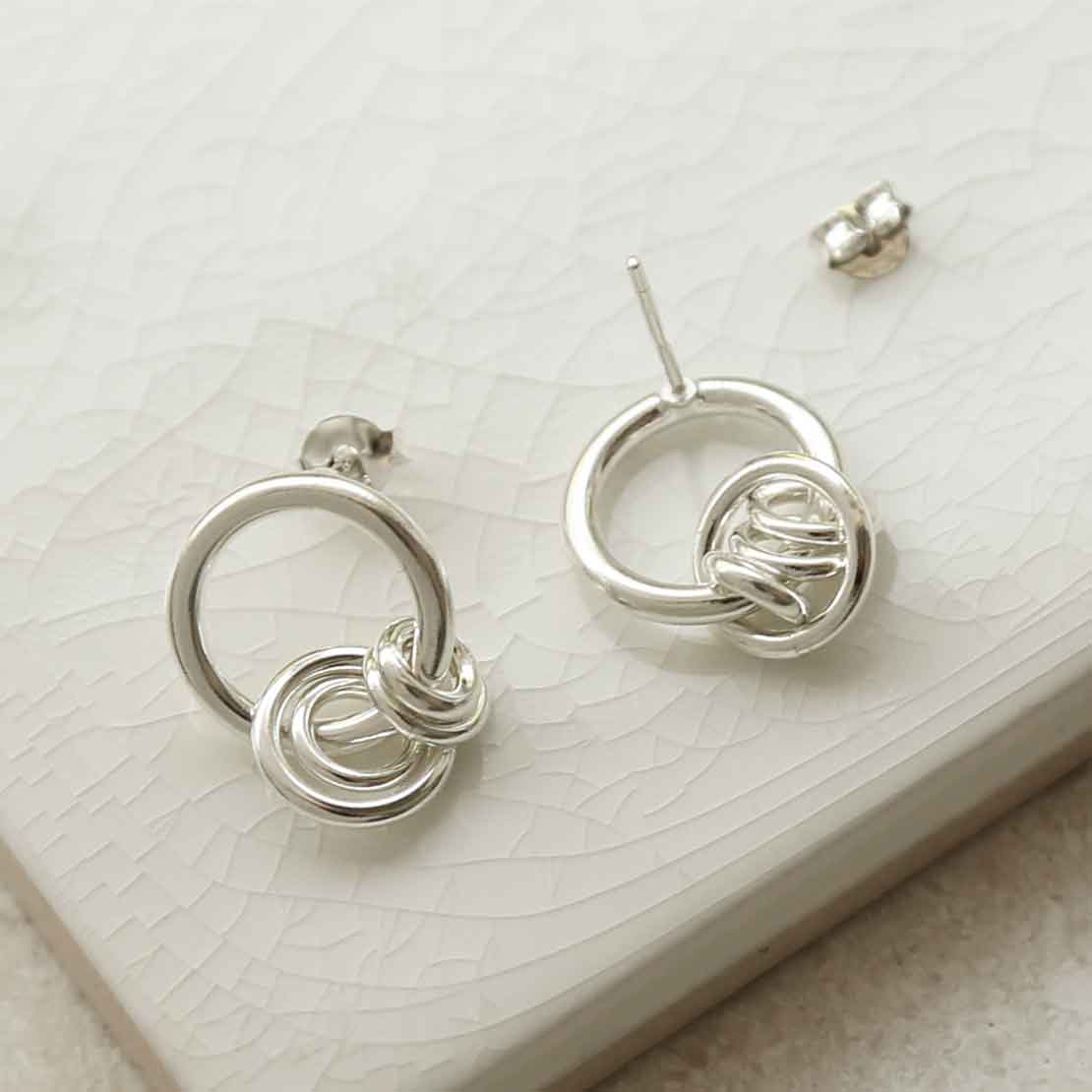 Sterling Silver Hanging Rings Stud Earrings
