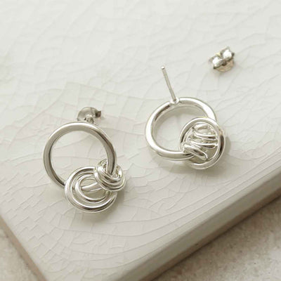 MG0014 STERLING SILVER HANGING RINGS STUD EARRINGS 2