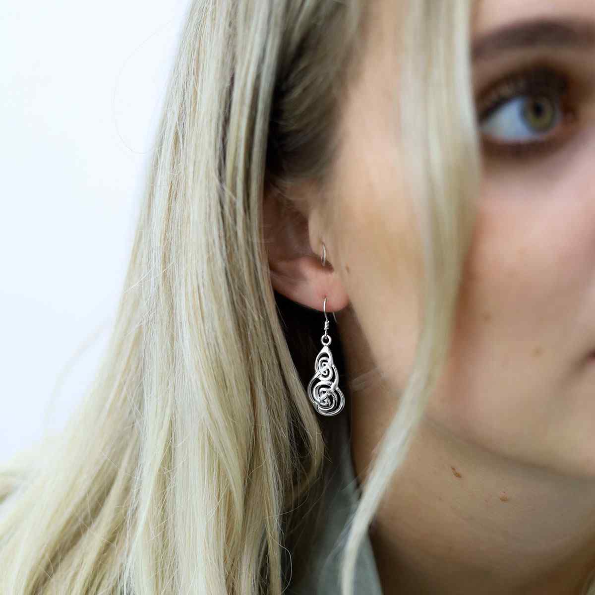 Sterling Silver Celtic Long Loops Dangly Earrings