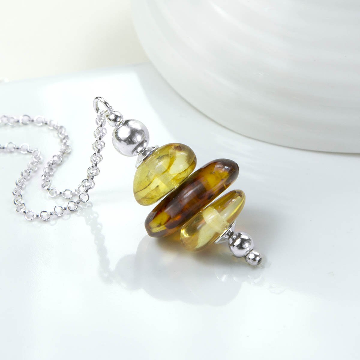 Sterling Silver Amber Cluster Necklace