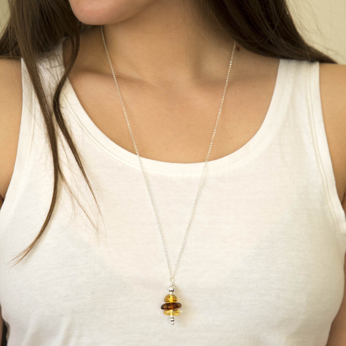 Sterling Silver Amber Cluster Necklace