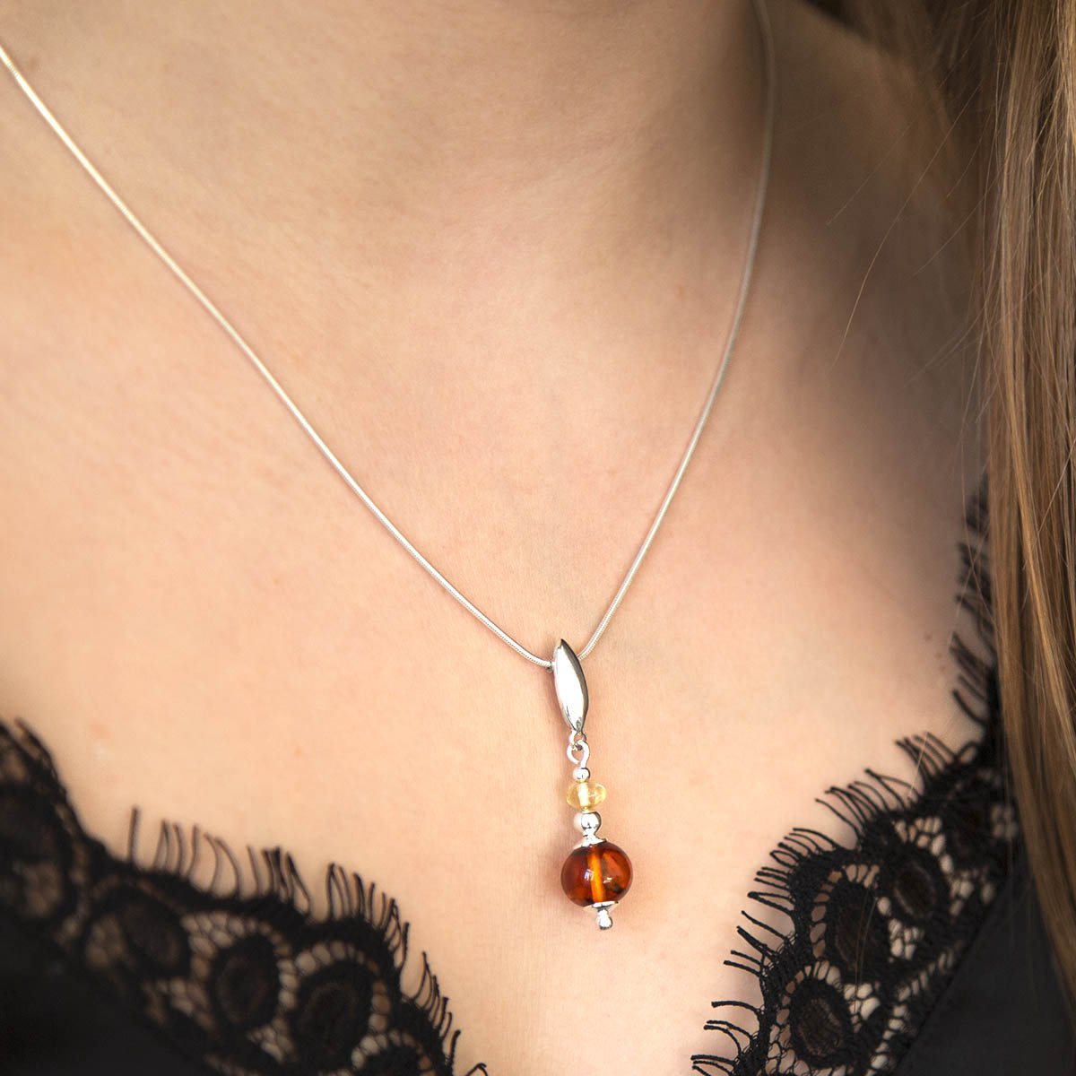 Sterling Silver Amber Font Necklace
