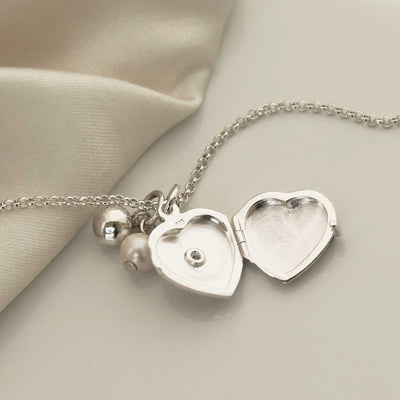 MC170 STERLING SILVER DIAMOND KISSED LOCKET NECKLACE PEARL OPEN 3