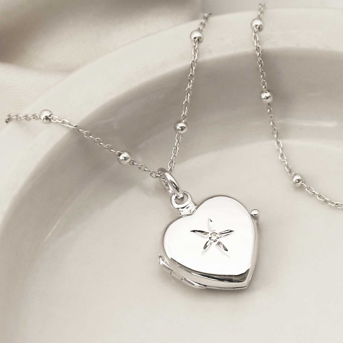 Sterling Silver Diamond Kissed Locket Necklace