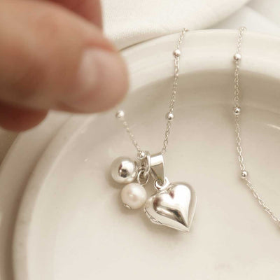 MC169 STERLING SILVER TINY HEART LOCKET NECKLACE PEARL 3