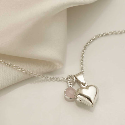 MC169 STERLING SILVER TINY HEART LOCKET NECKLACE ROSE QUARTZ 2