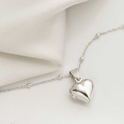 MC169 STERLING SILVER TINY HEART LOCKET NECKLACE 7