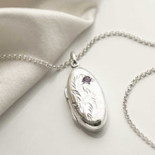 MC156 STERLING SILVER OVAL LOCKET NECKLACE WITH AMETHYST 2