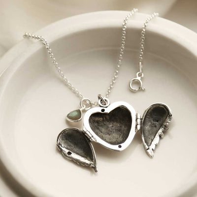 MC157 STERLING SILVER LOVE WING LOCKET NECKLACE LABRADORITE 2