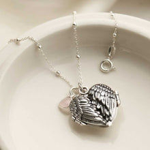 MC157 STERLING SILVER LOVE WING LOCKET NECKLACE ROSE QUARTZ 2