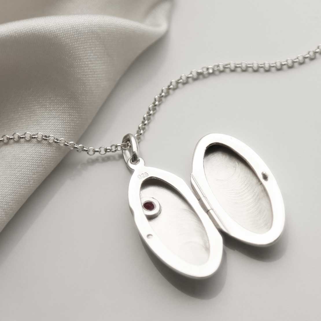 Sterling Silver Oval Garnet Locket Necklace