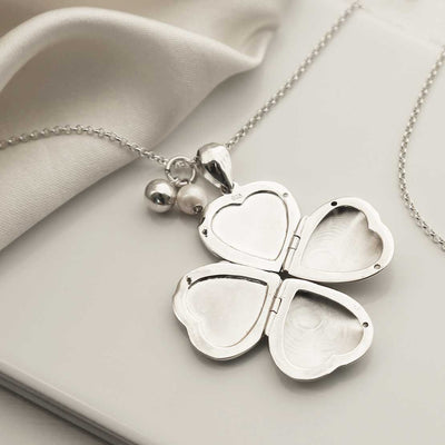 MC177 STERLING SILVER FOUR PIECE HEART LOCKET NECKLACE PEARL OPEN 4