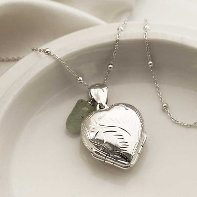 MC177 STERLING SILVER FOUR PIECE HEART LOCKET NECKLACE AQUAMARINE 5