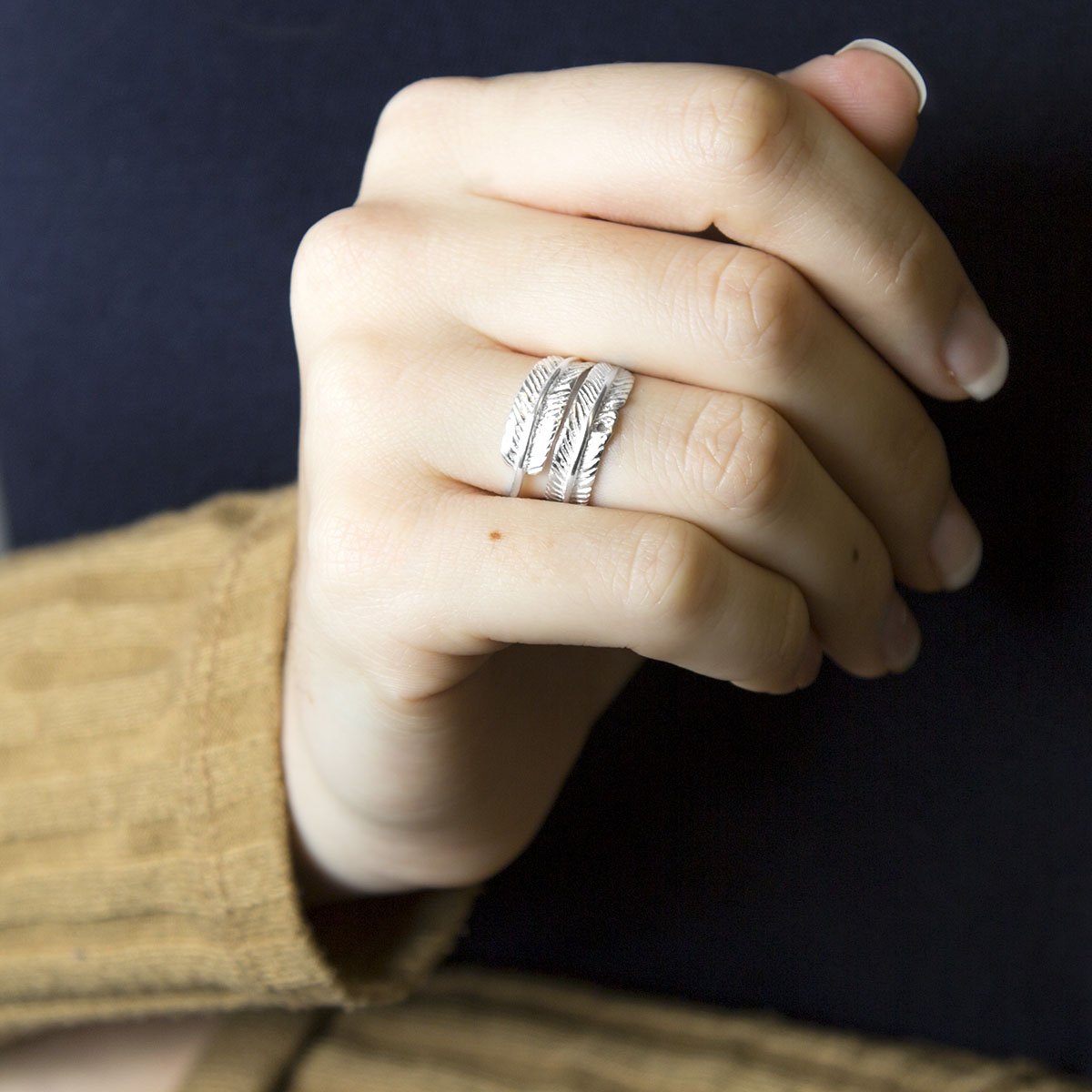 Sterling Silver Adjustable Angelic Feather Ring