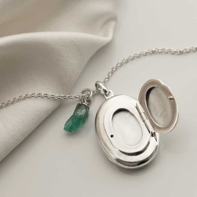 MC168 STERLING SILVER DOUBLE OVAL LOCKET NECKLACE APATITE OPEN 1