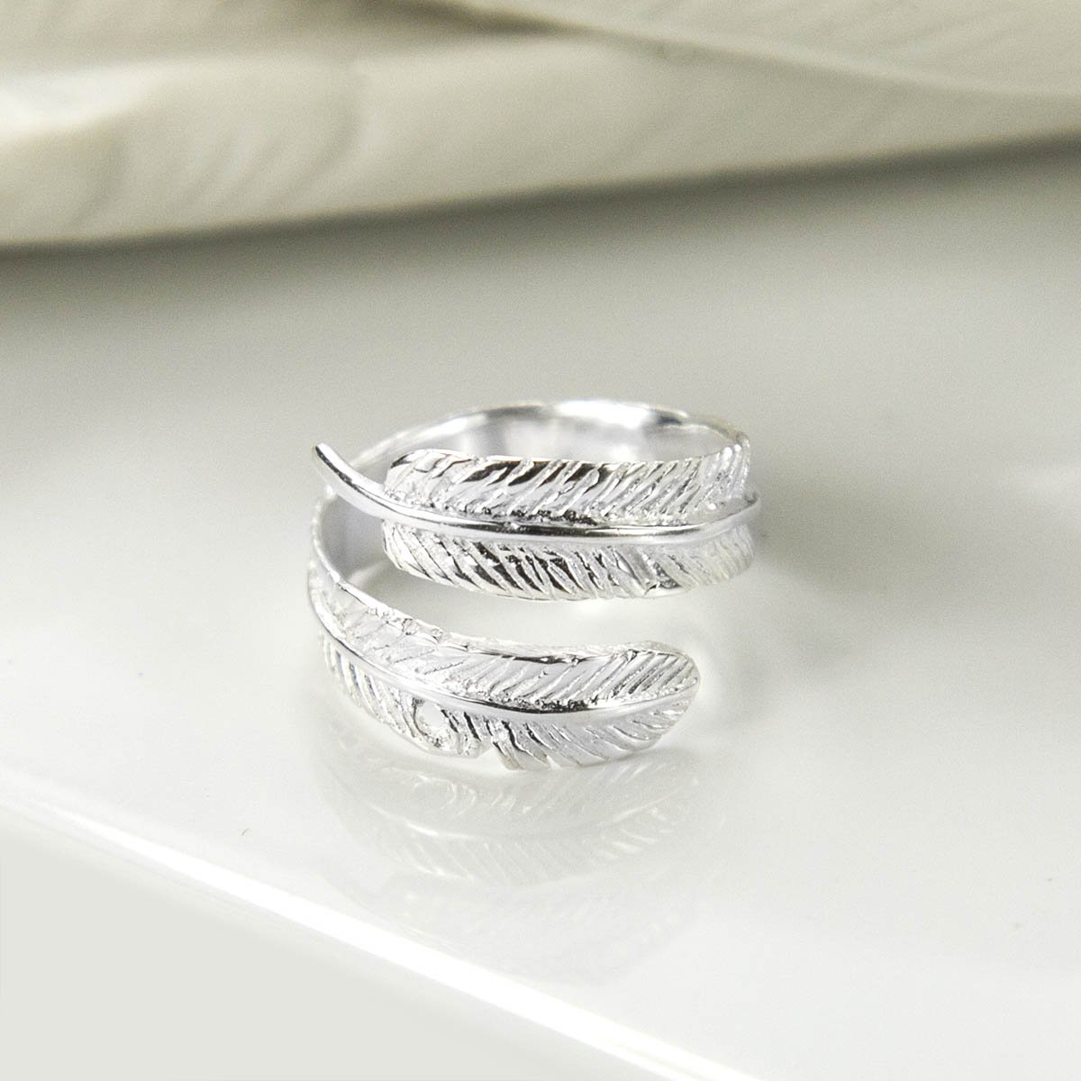 Sterling Silver Adjustable Angelic Feather Ring