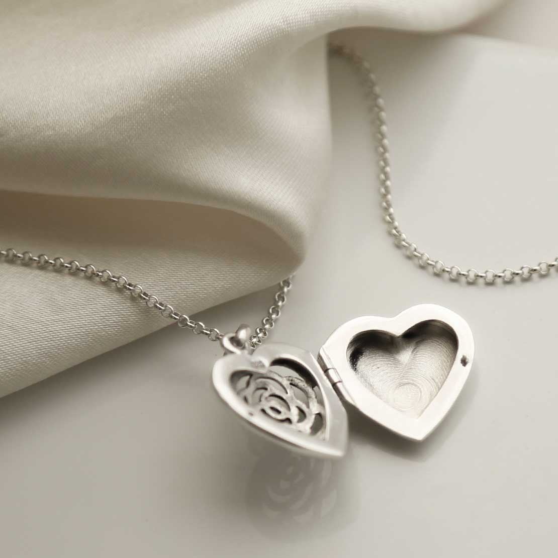 Engravable Sterling Silver Filigree Rose Heart Locket
