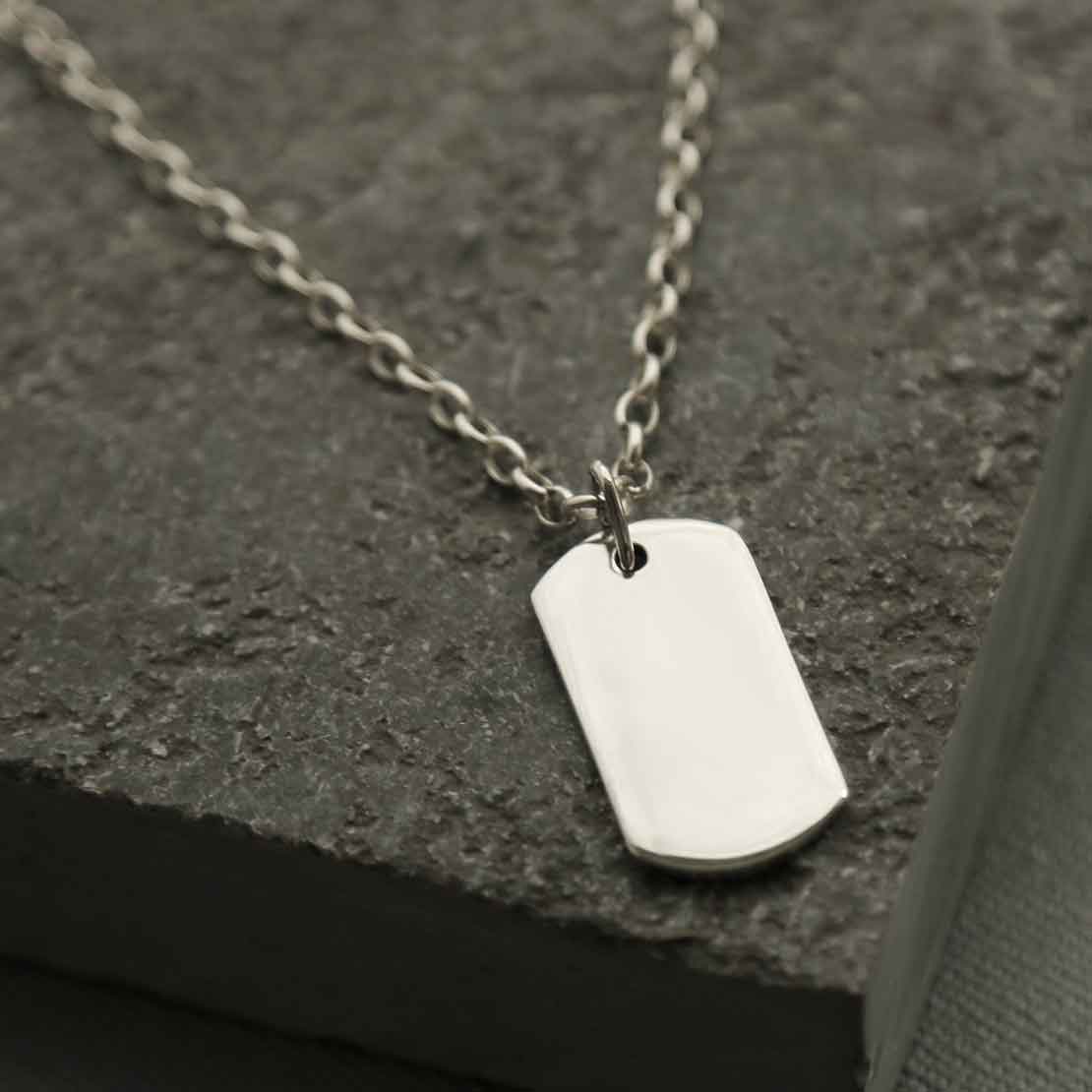 Sterling Silver Medium Solid Dog Tag Necklace
