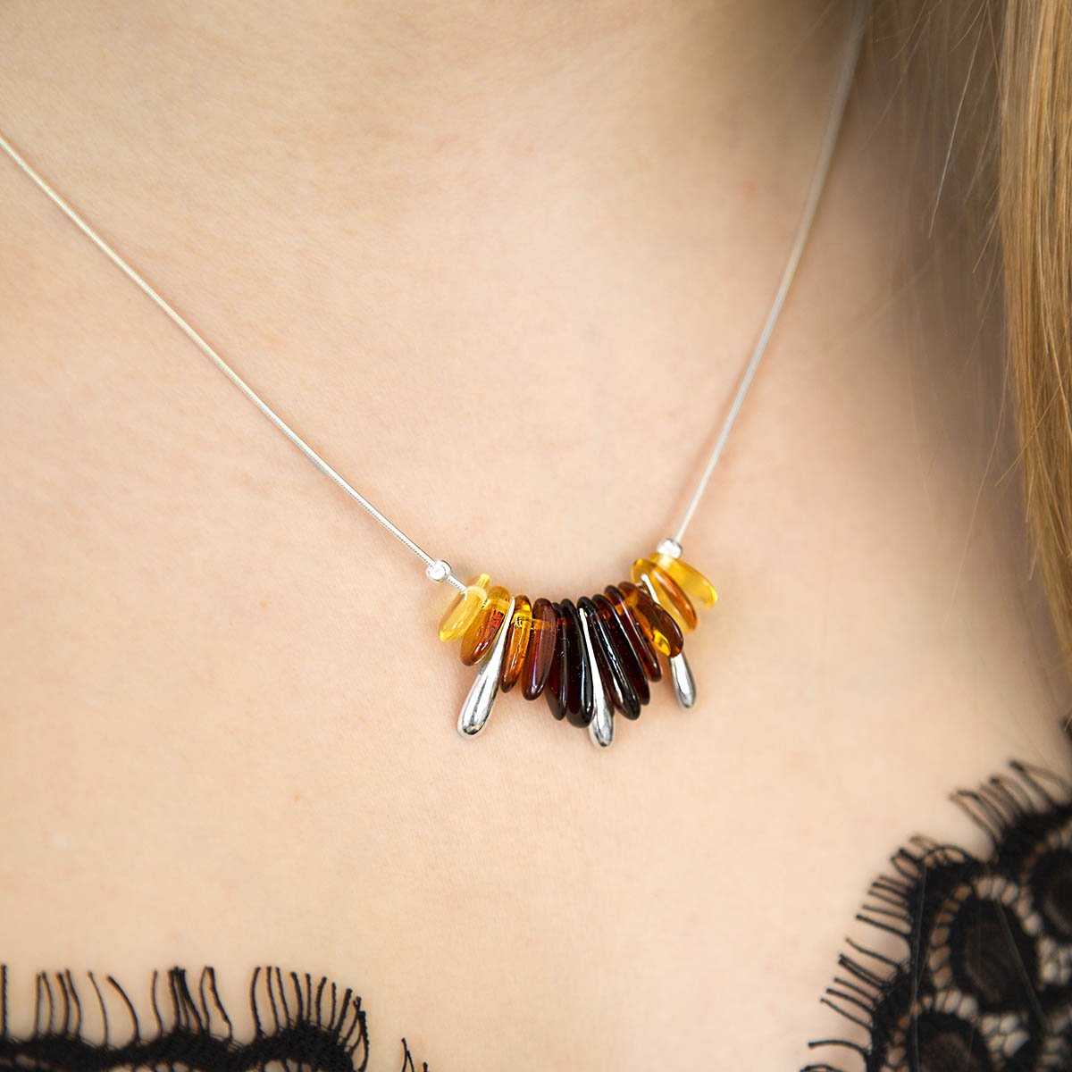 Sterling Silver and Amber Essential Necklace
