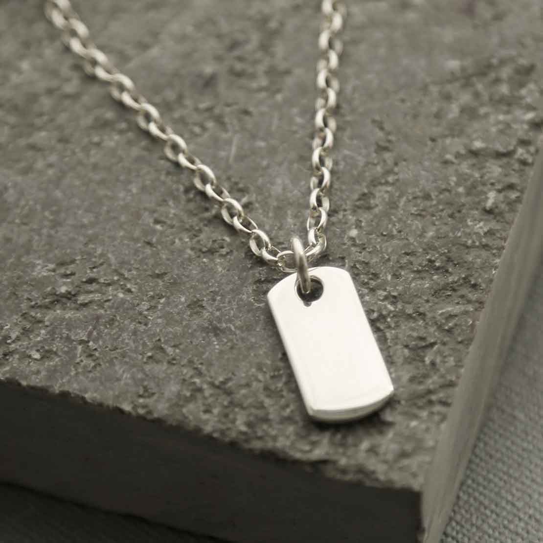 Sterling Silver Small Solid Dog Tag Necklace