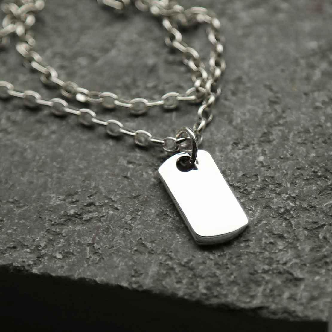 Sterling Silver Small Solid Dog Tag Necklace