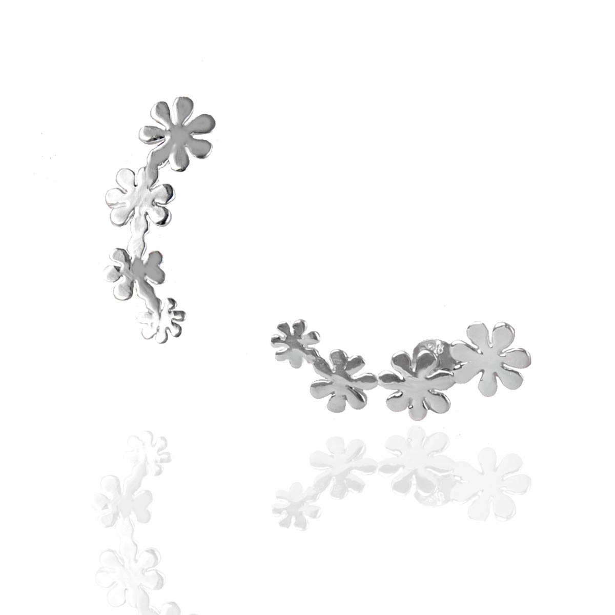 Sterling Silver Curved Flower Ear Climbers