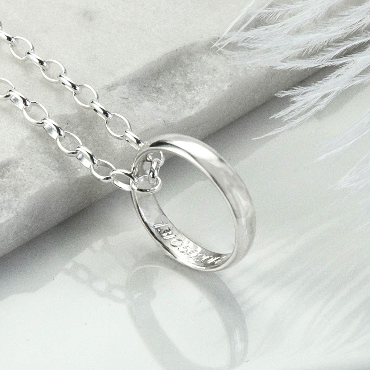 Sterling Silver Polished Secret Message Ring Necklace
