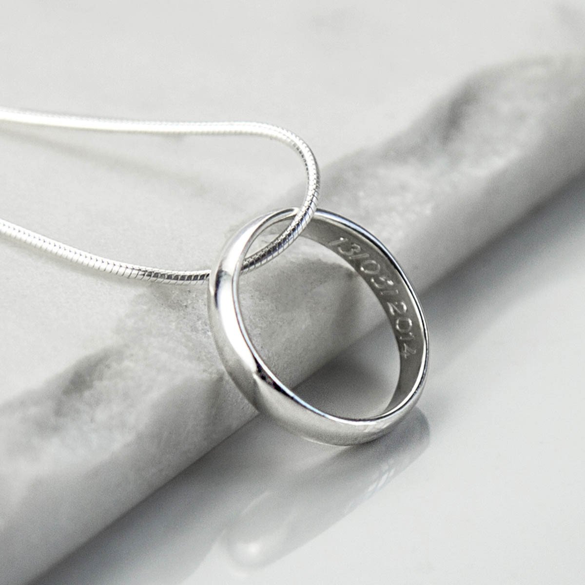 Sterling Silver Polished Secret Message Ring Necklace